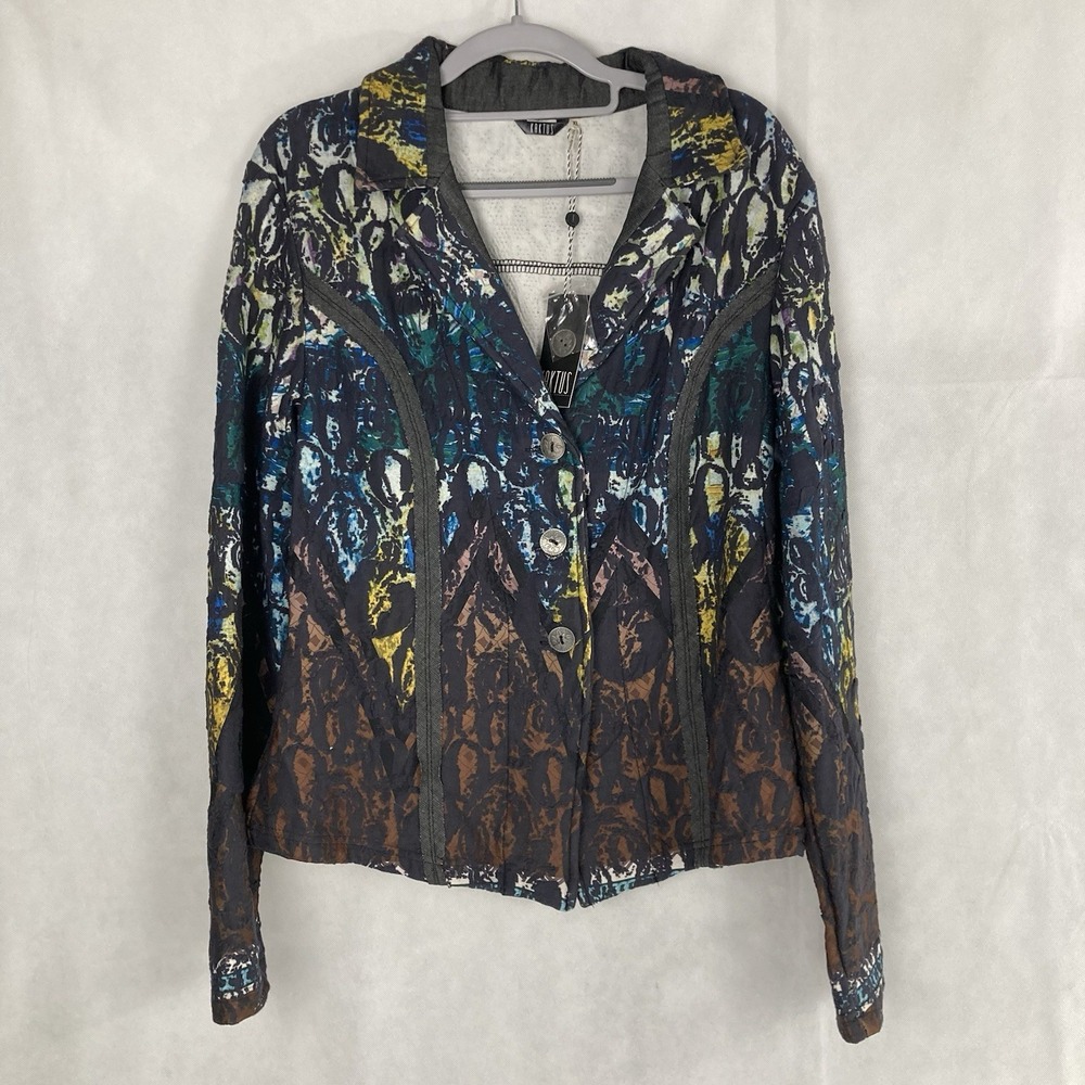 Kaktus Blazer Jacket XL Artisan Floral Textured Double-Knit Boho New Old Stock